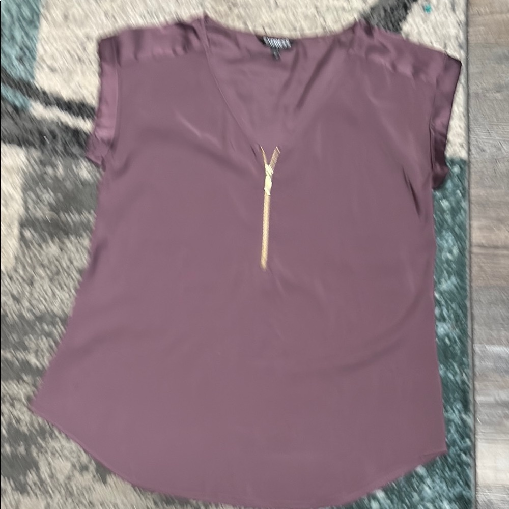Purple V-Neck Blouse with Zipper